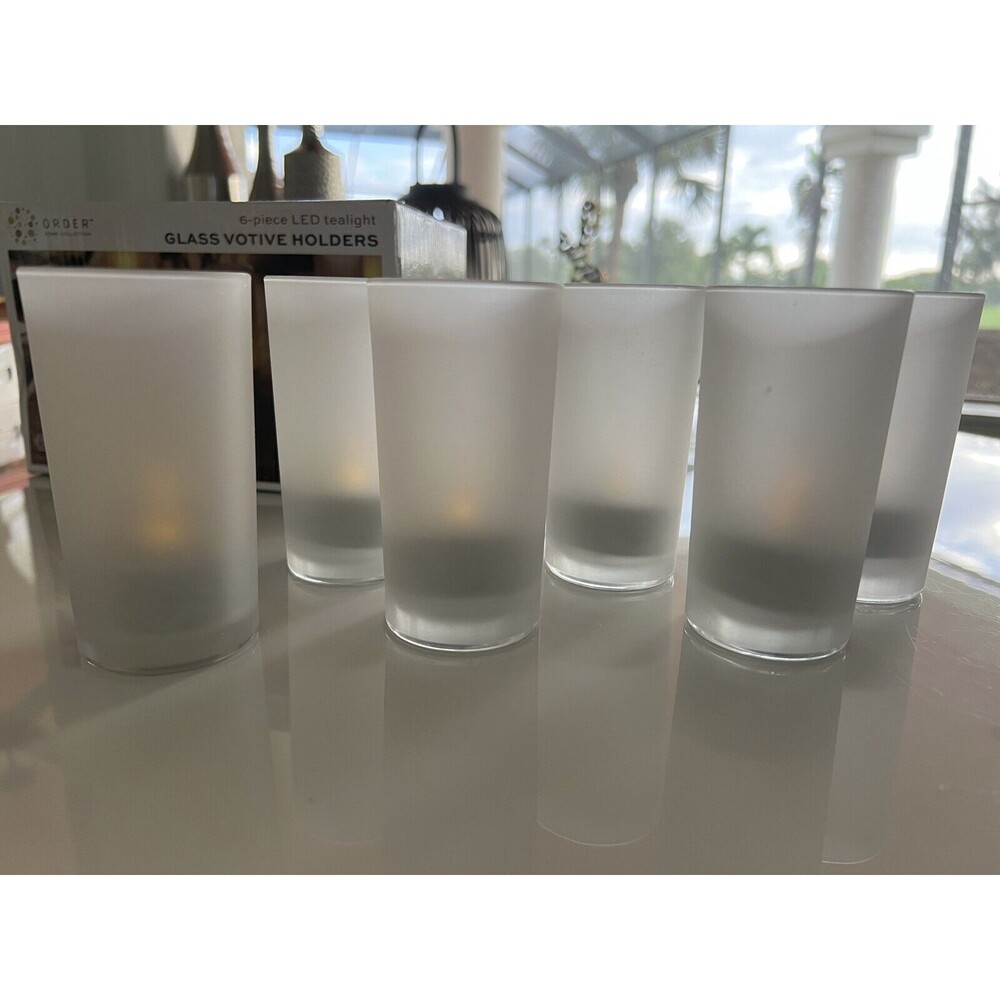 Pack of 6 - 4 in Glass Votive Holder LED Tealights NEW Order Home -  2 in wide